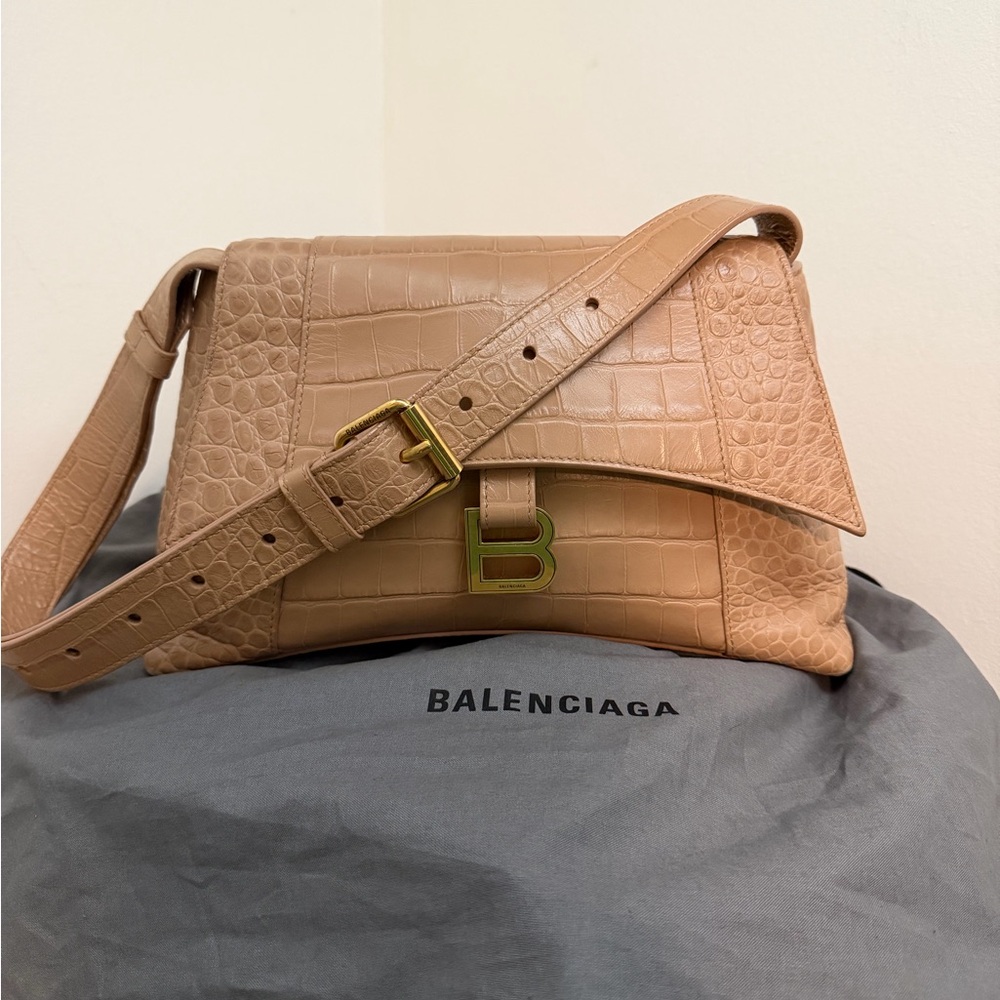 Balenciaga Beige Croc-Embossed Crossbody Bag